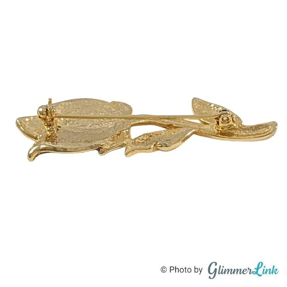 Vintage Glitter Enamel Tulip Flower Gold Tone Brooch - Picture 5 of 6